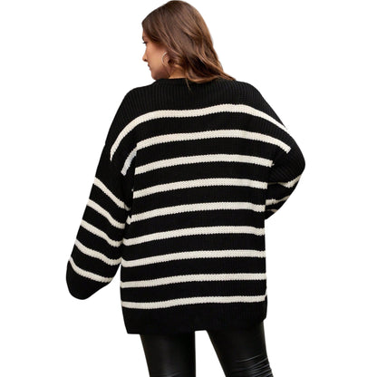 SHE fekete csíkos kötött pulóver