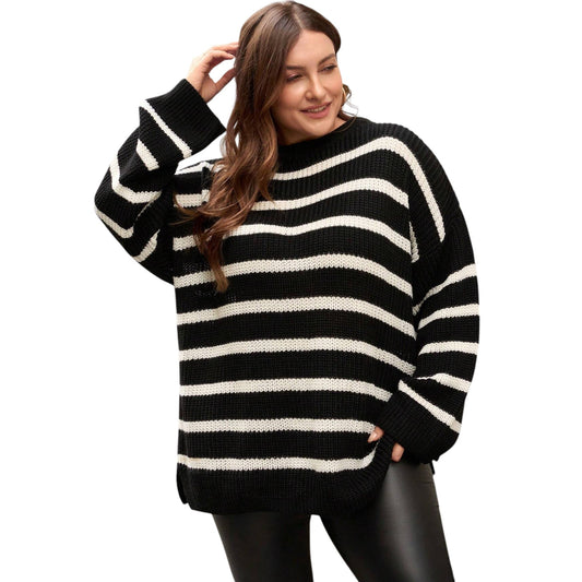 SHE fekete csíkos kötött pulóver