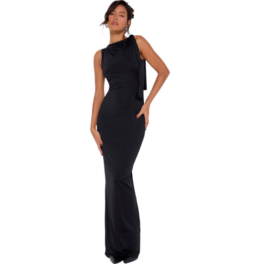 SHE fekete fodros nyakú maxi ruha