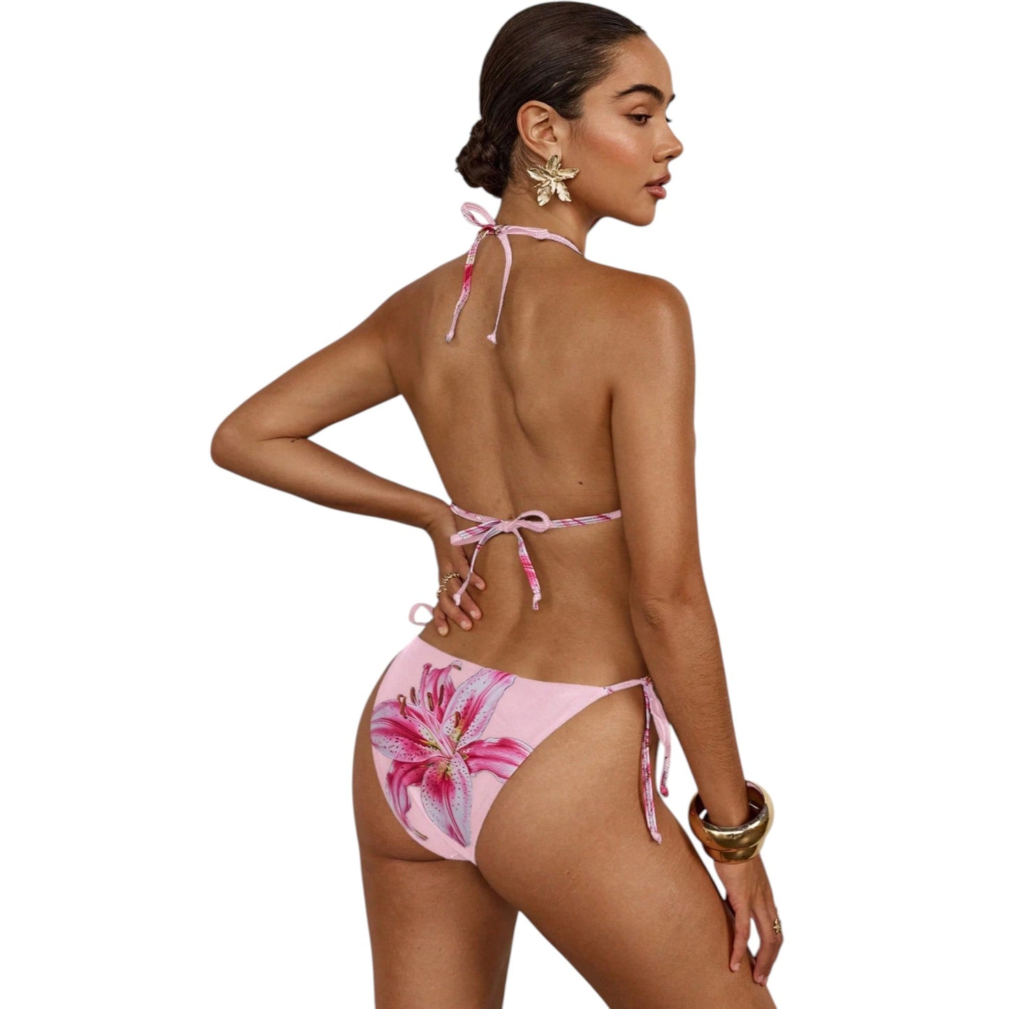 SHE rózsaszín virágmintás bikini szett
