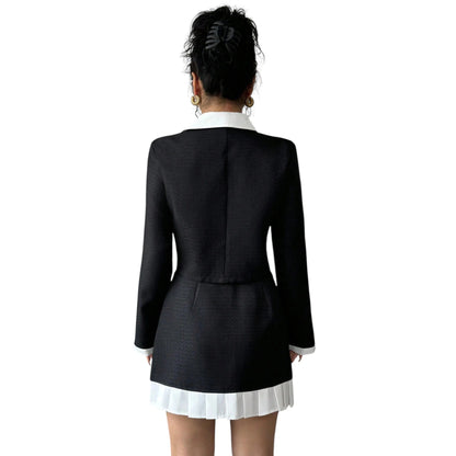 SHE fekete galléros blézer & mini szoknya szett