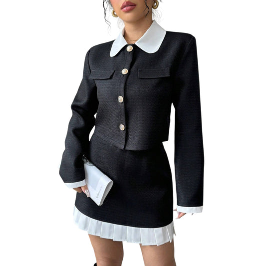 SHE fekete galléros blézer & mini szoknya szett