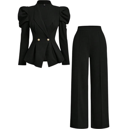 SHE fekete puffos ujjú blézer szett