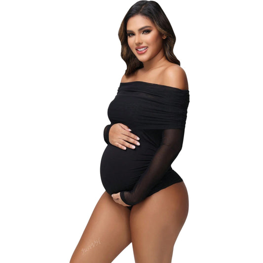 SHE fekete váll nélküli kismama body