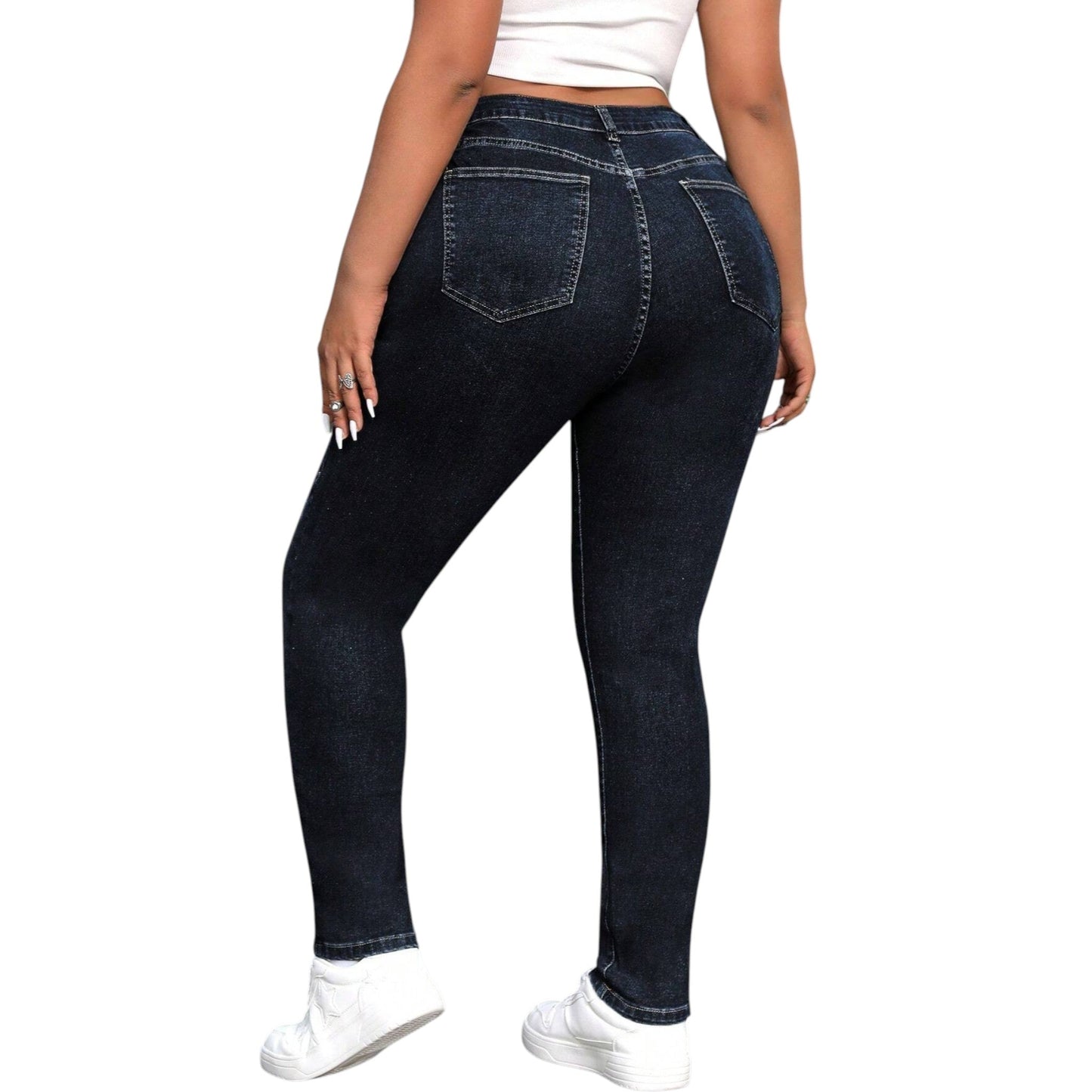 SHE sötétkék magas derekú skinny farmer