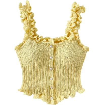 SHE sárga fodros kötött top