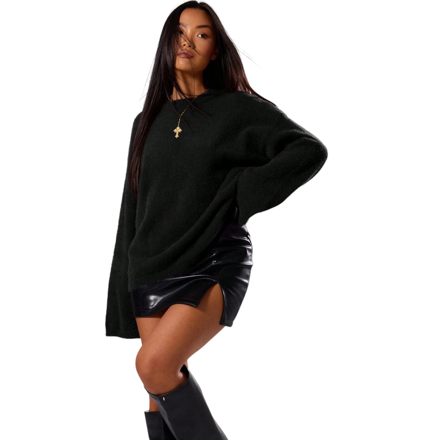 SHE fekete kötött pulóver