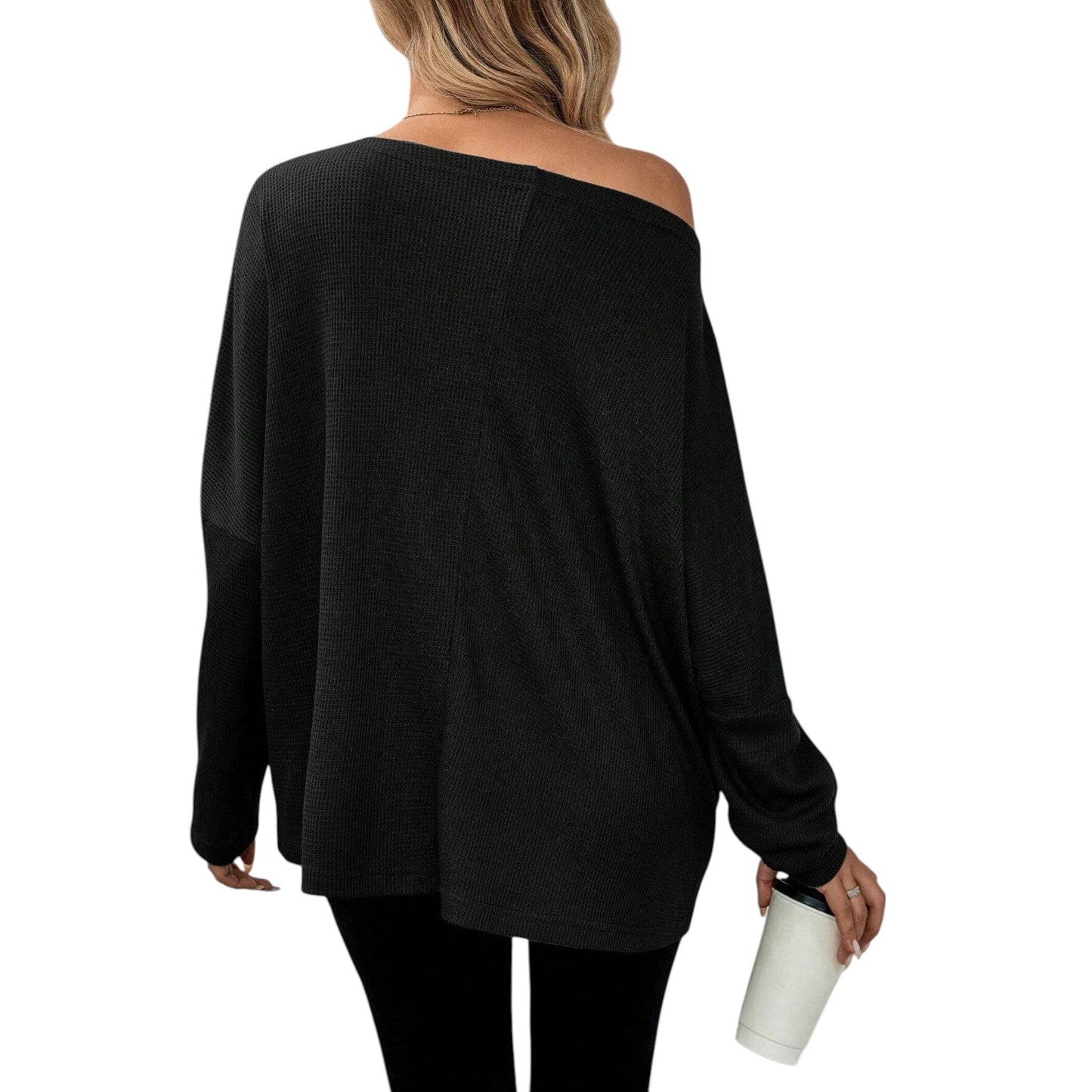 SHE fekete ejtett vállú pulóver