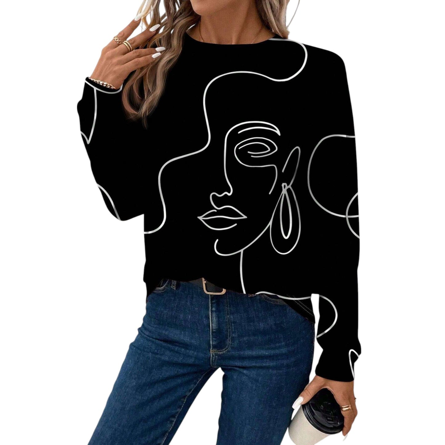 SHE fekete mintás hosszú ujjú felső