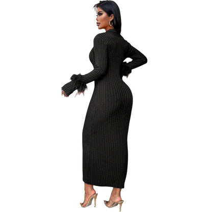 SHE fekete boás kötött ruha