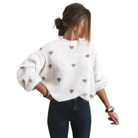 SHE fehér szívmintás kötött pulóver