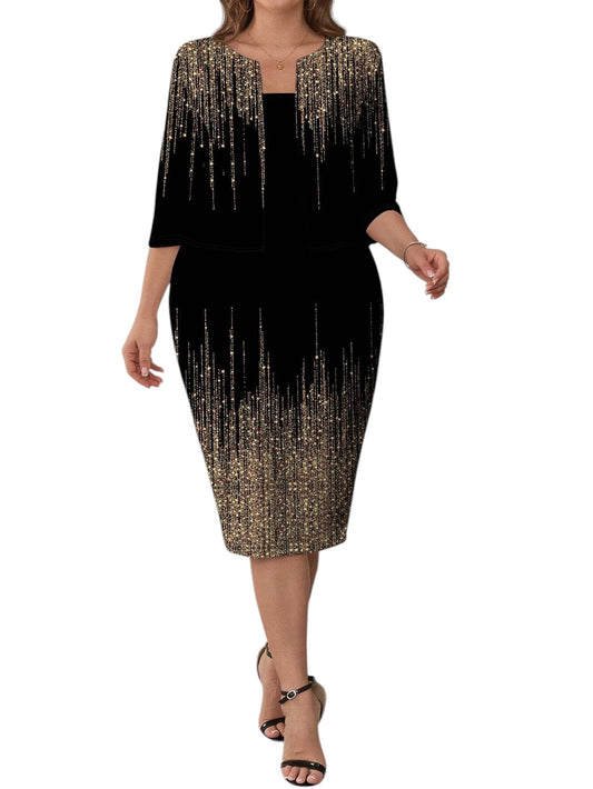 SHE fekete arany mintás kétrészes alkalmi szett