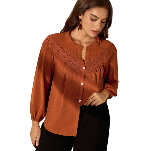 SHE rozsdabarna csipkés blúz