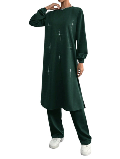 SHE sötétzöld flitteres kétrészes szett