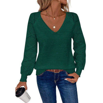 SHE smaragdzöld V-nyakú kötött pulóver
