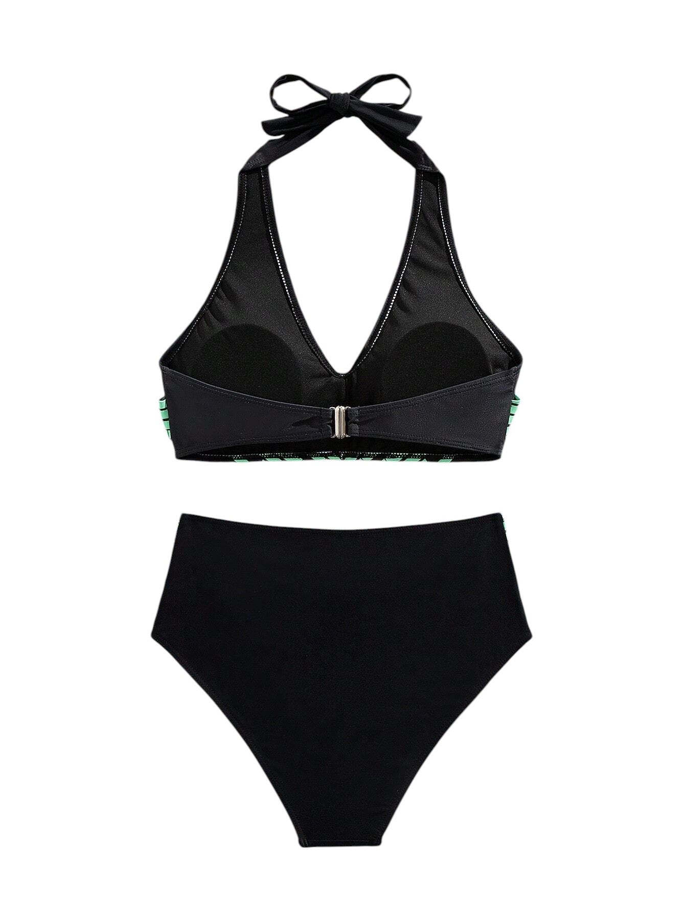 SHE fekete és zöld mintás bikini szett