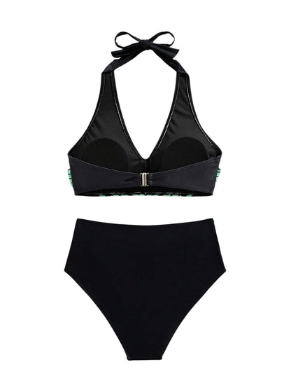 SHE fekete és zöld mintás bikini szett