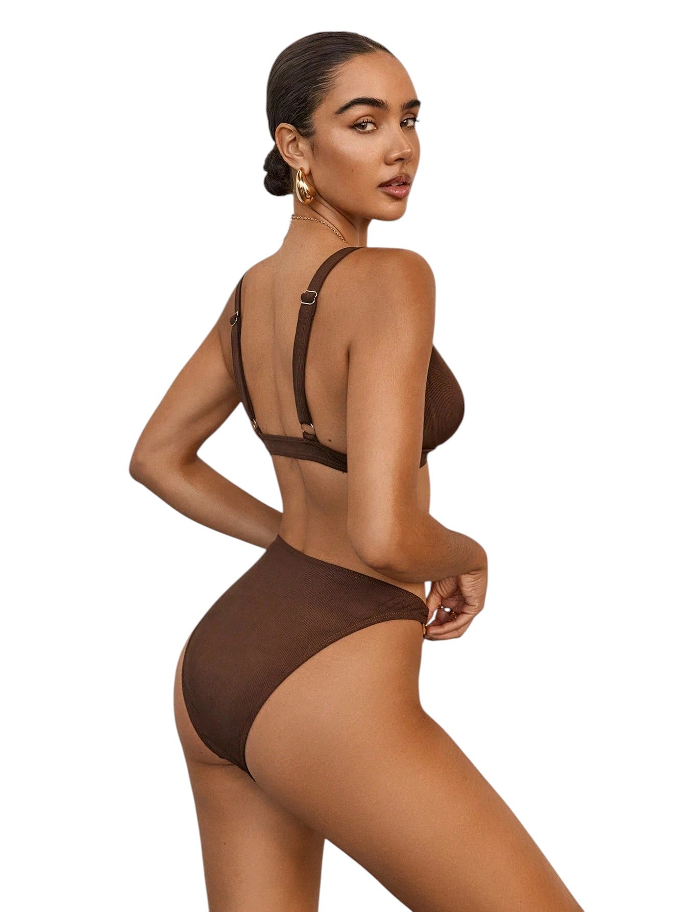 SHE barna bordázott bikini szett