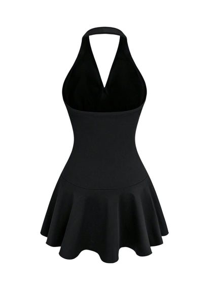SHE fekete halter nyakú playsuit szoknyával
