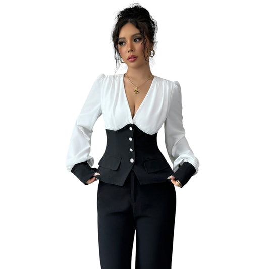 SHE fekete és fehér peplum blúz