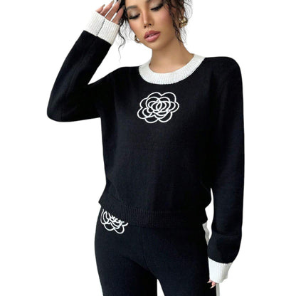 SHE fekete hímzett kötött pulóver