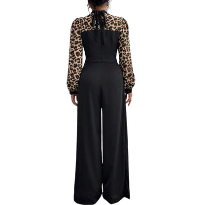 SHE fekete leopárdmintás hosszú ujjú jumpsuit