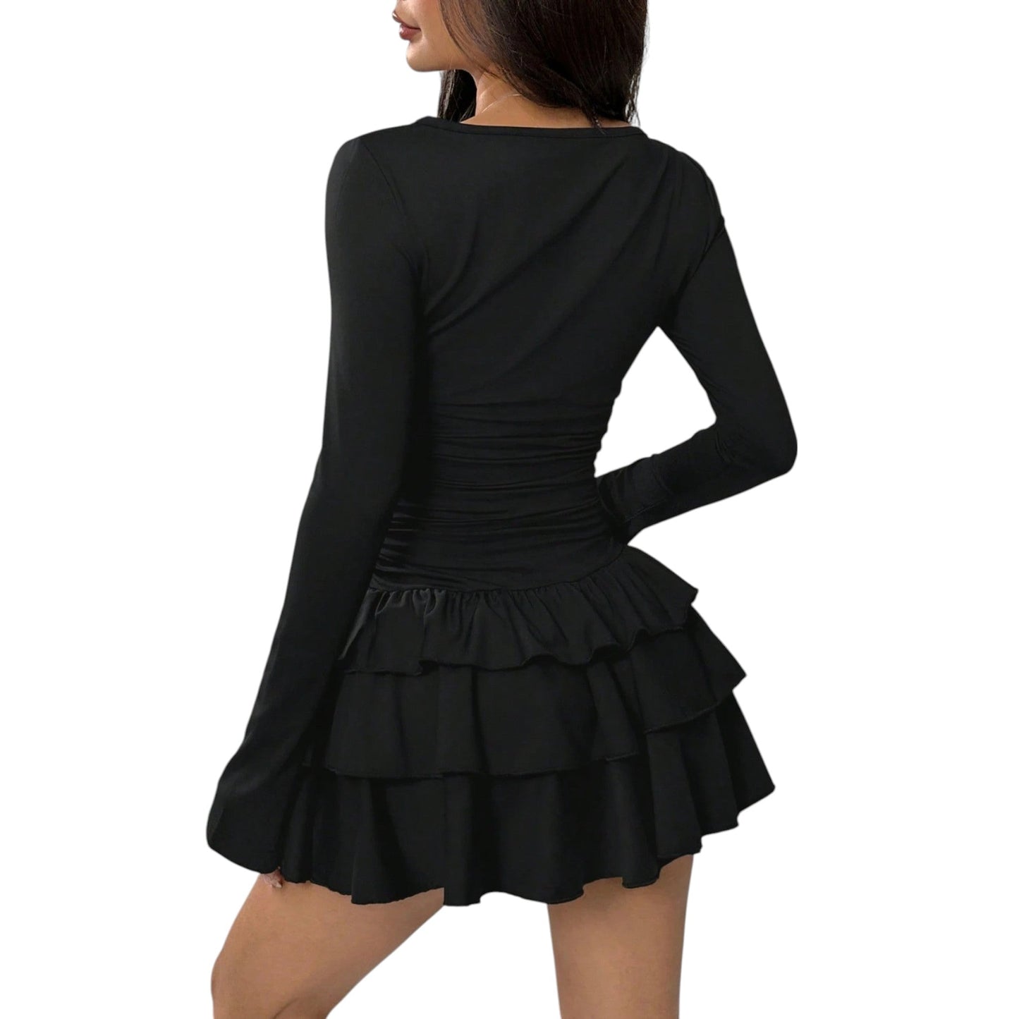 SHE fekete fodros mini ruha