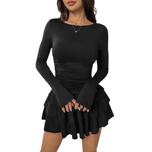 SHE fekete fodros mini ruha