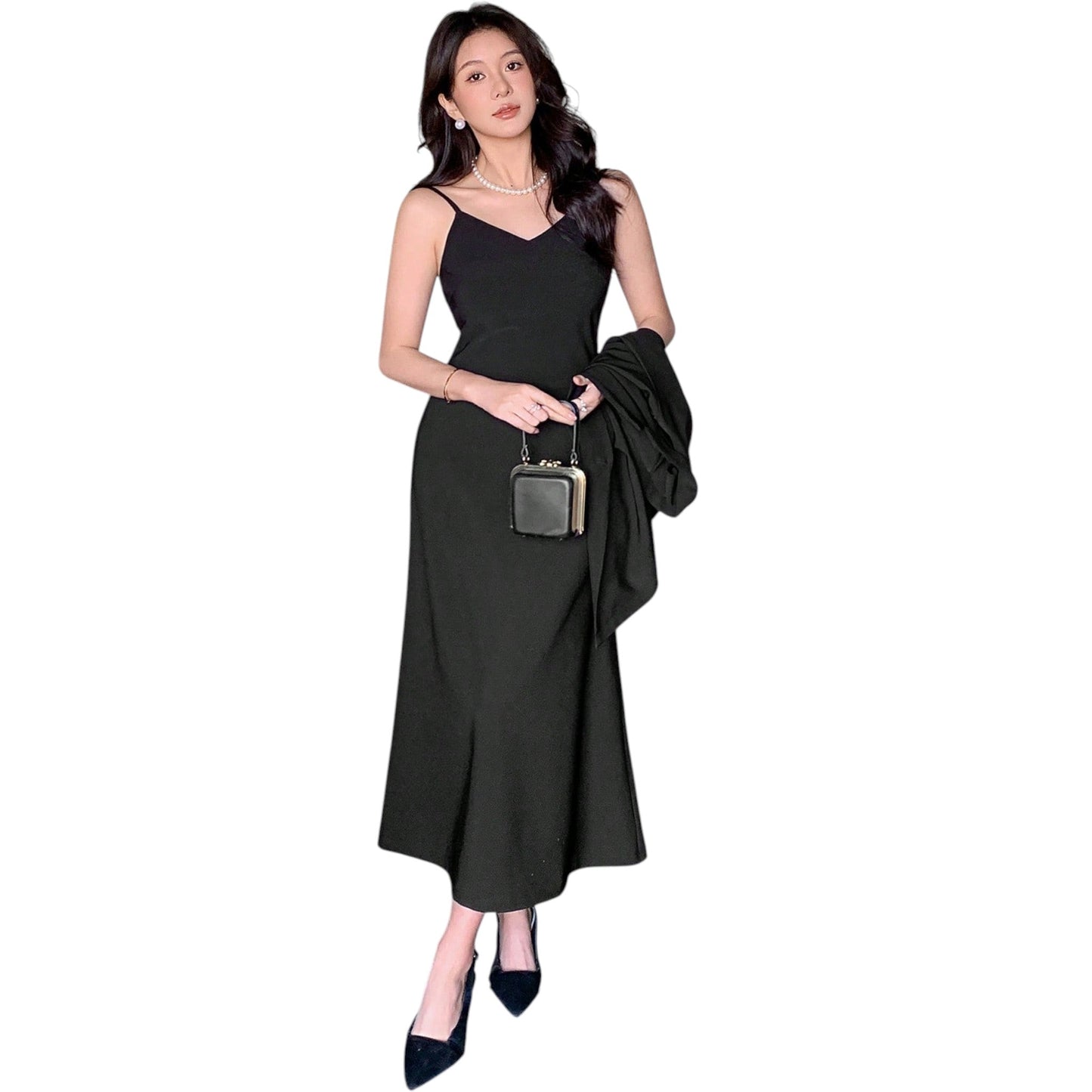 SHE fekete hosszú kosztüm ruha