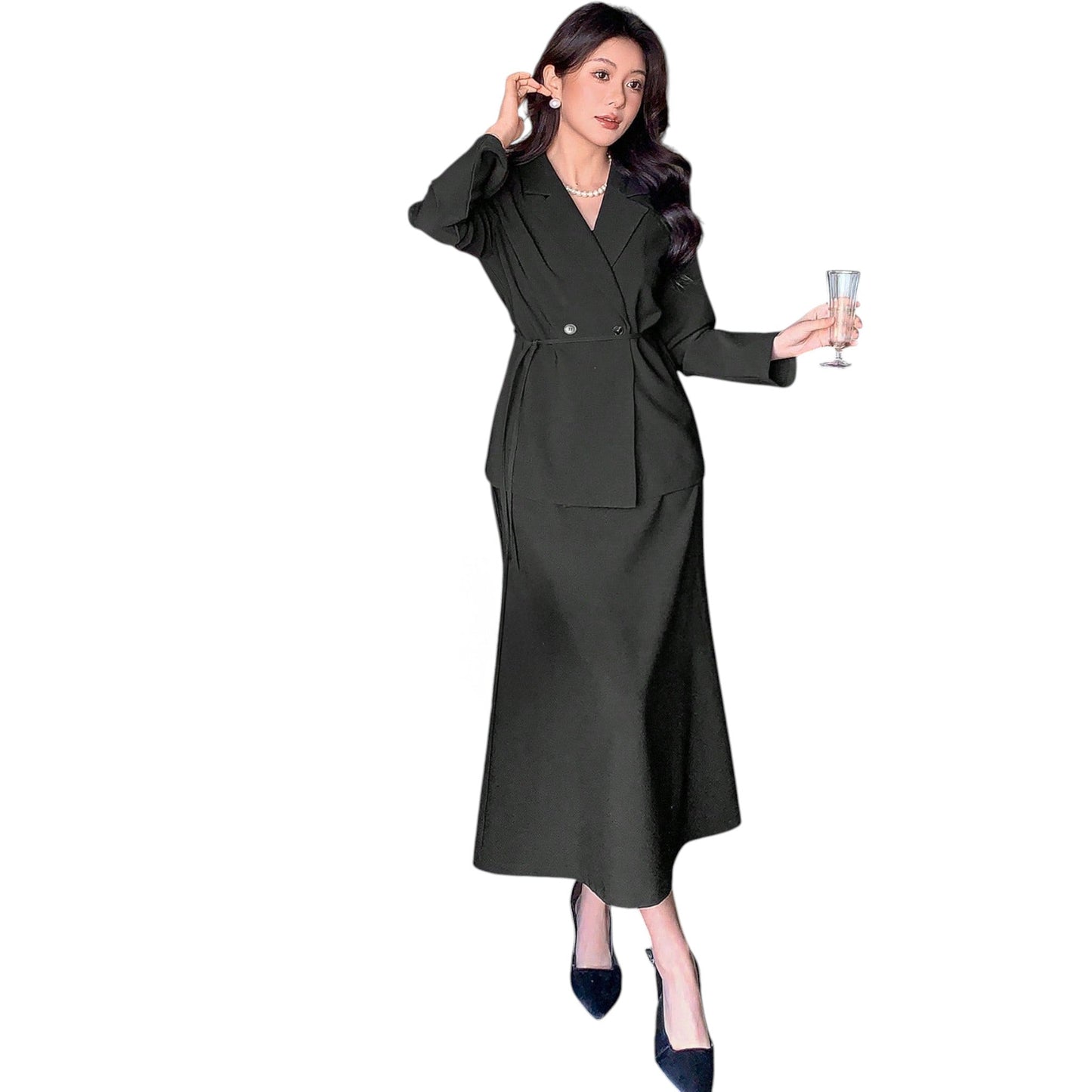 SHE fekete hosszú kosztüm ruha