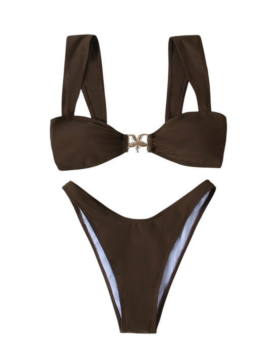 SHE barna kapcsos bikini szett