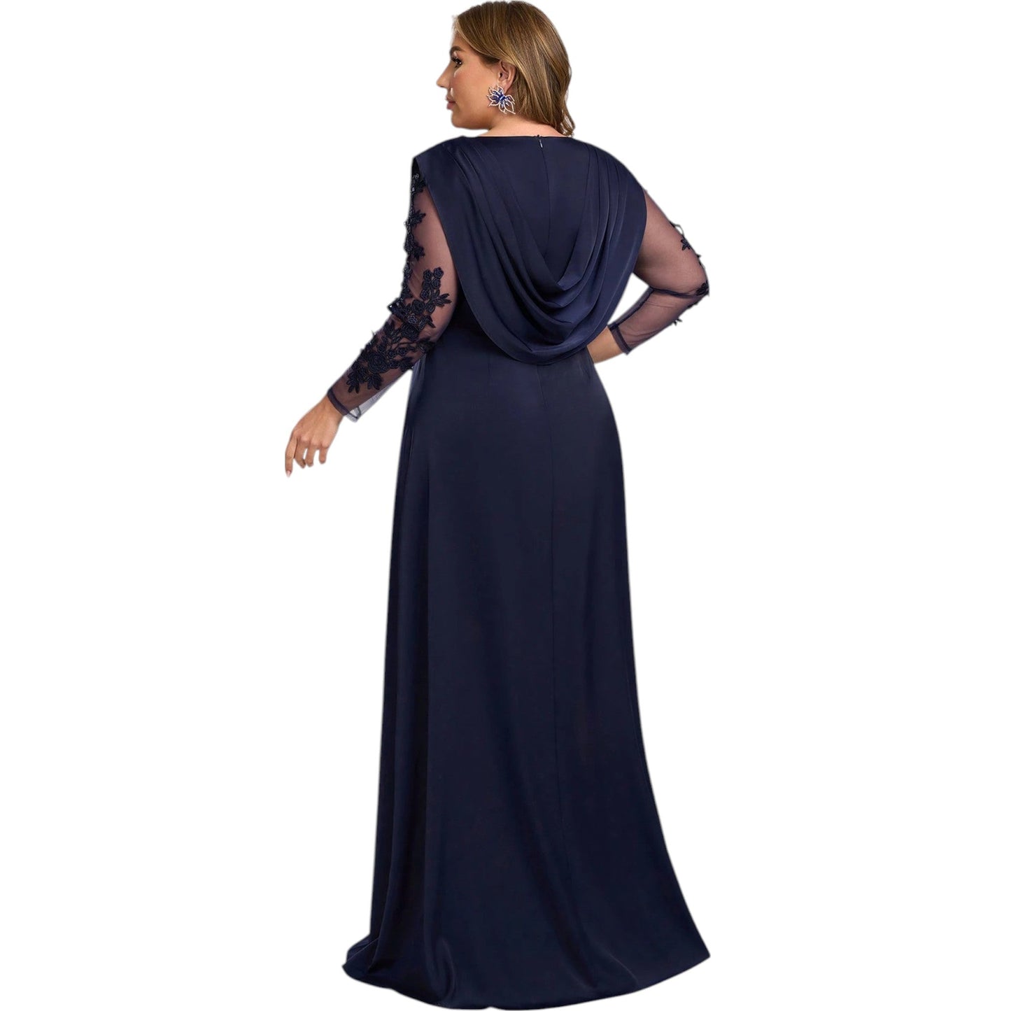 SHE sötétkék csipkés maxi estélyi ruha