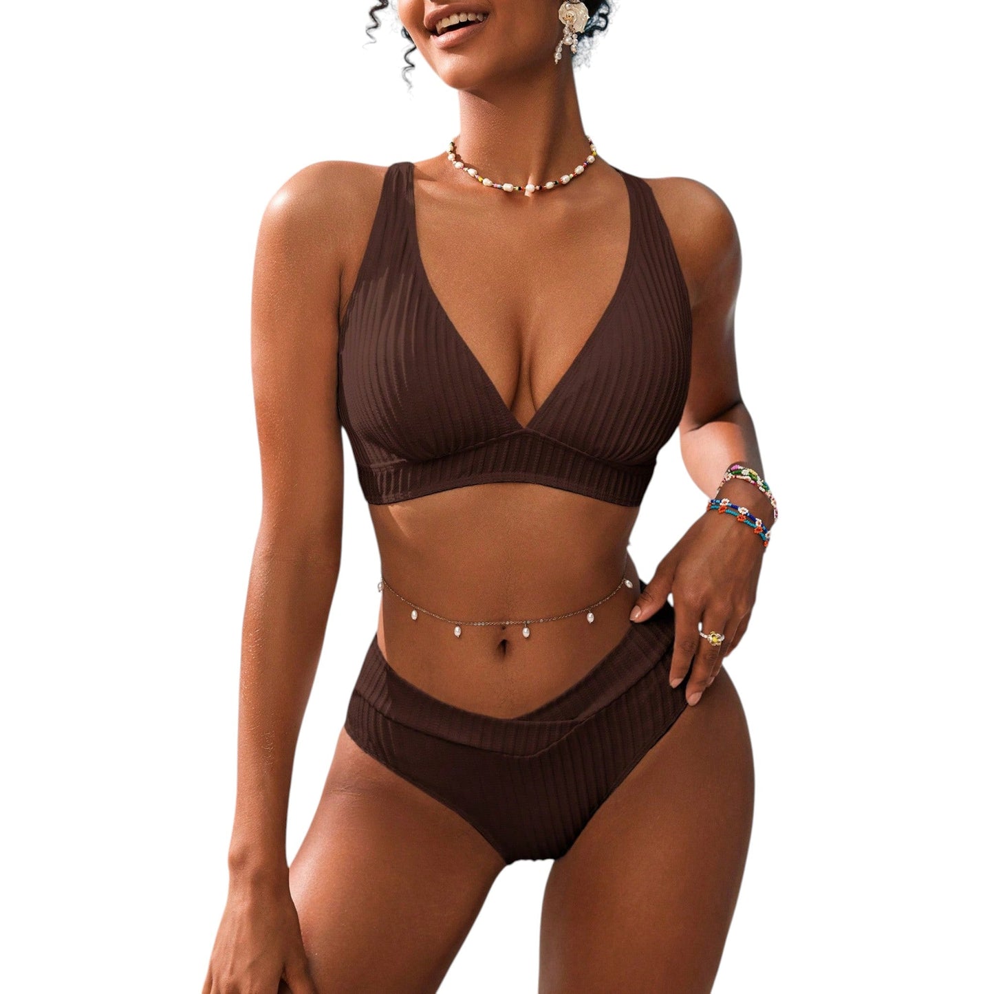 SHE barna bordázott bikini