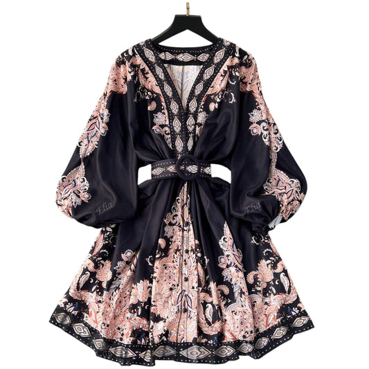 SHE fekete mintás mini ruha