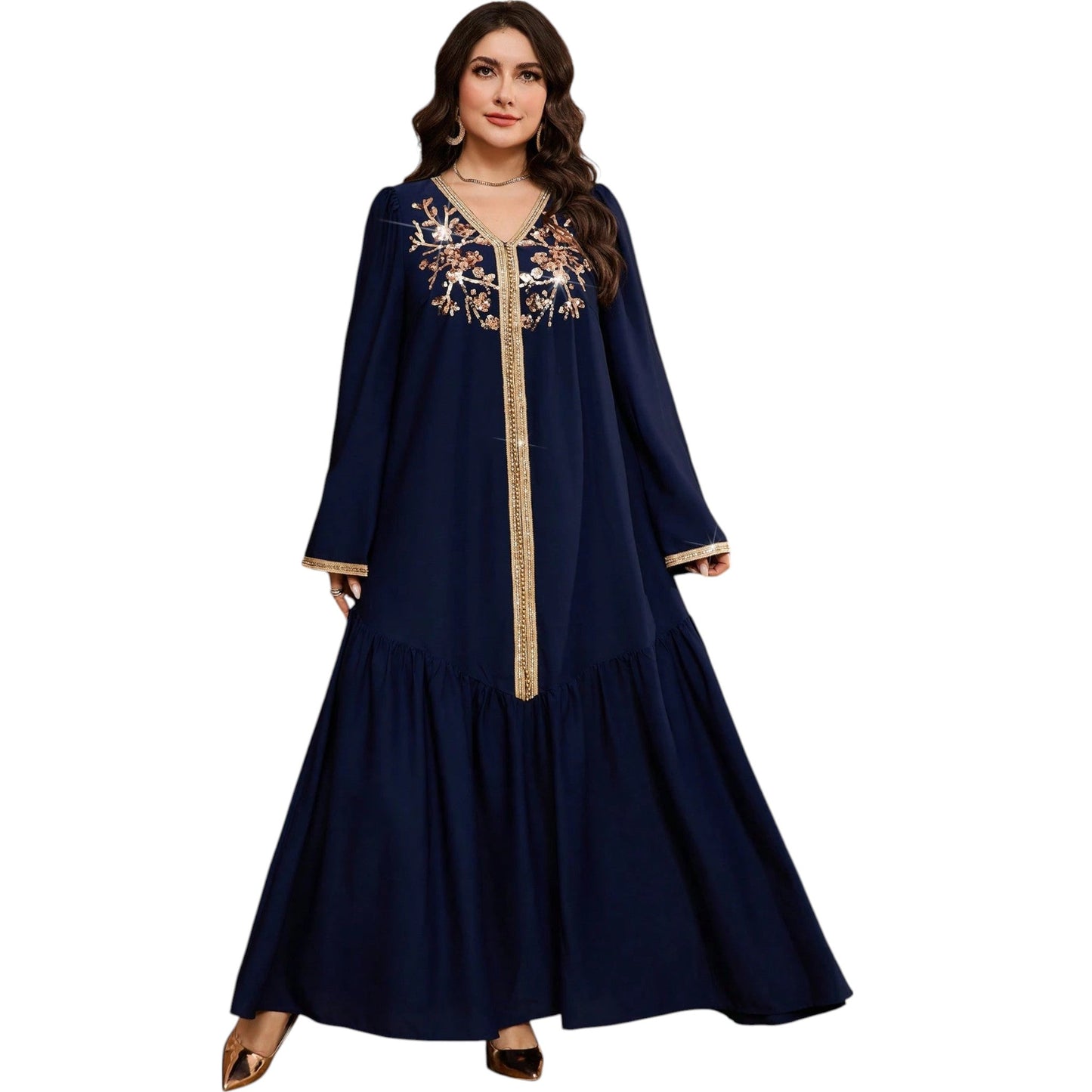 SHE sötétkék hímzett maxi ruha