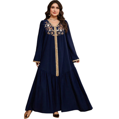 SHE sötétkék hímzett maxi ruha