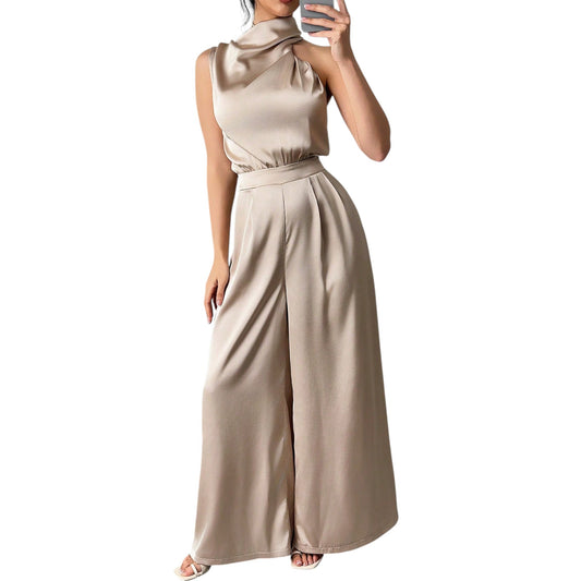 SHE bézs magas nyakú jumpsuit