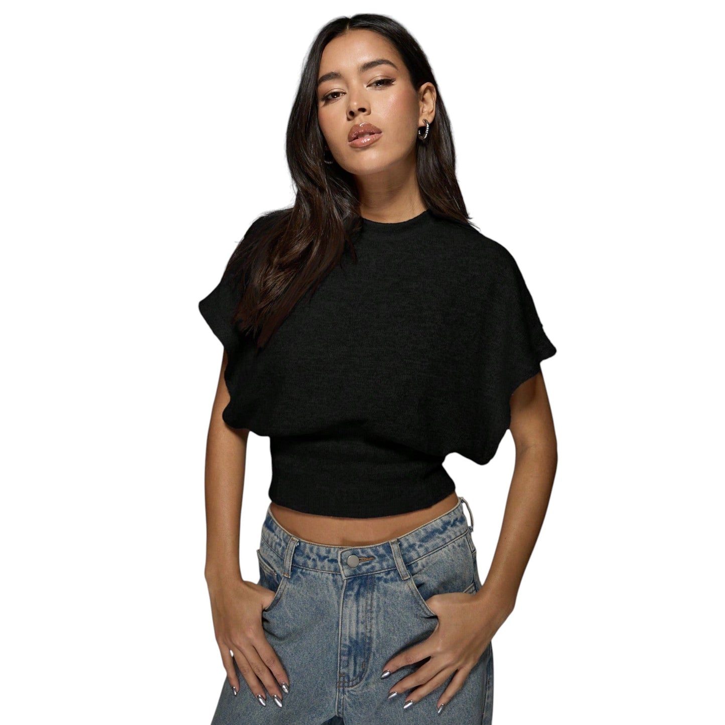 MISSGUIDED fekete rövid ujjú felső