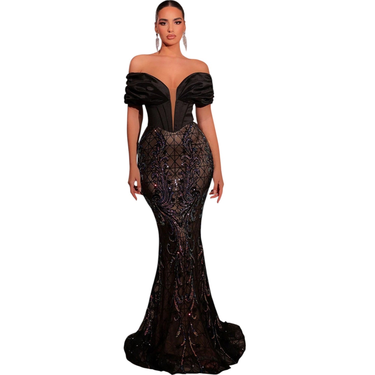 SHE fekete flitteres estélyi ruha