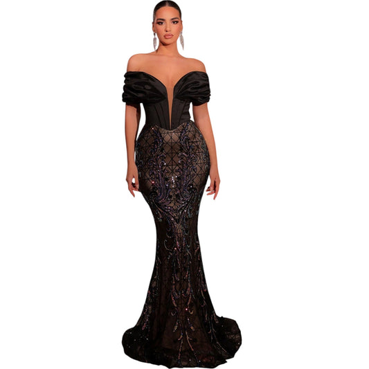 SHE fekete flitteres estélyi ruha