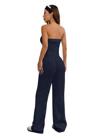 SHE sötétkék pánt nélküli jumpsuit