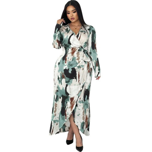 SHE mintás hosszú ujjú maxi ruha