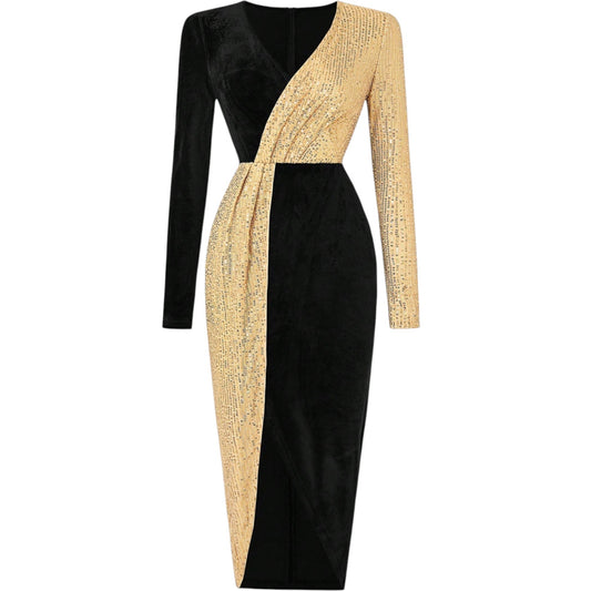 SHE fekete és arany flitteres midi ruha