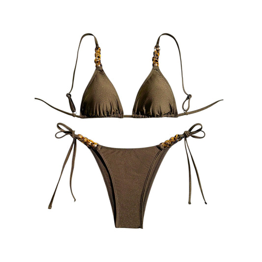 SHE barna láncos bikini szett