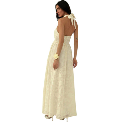 SHE törtfehér mintás halter nyakú maxi ruha