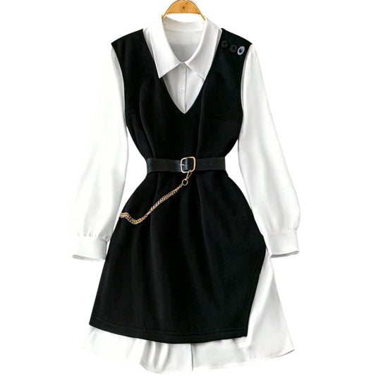 SHE fekete-fehér kétrészes ruha szett