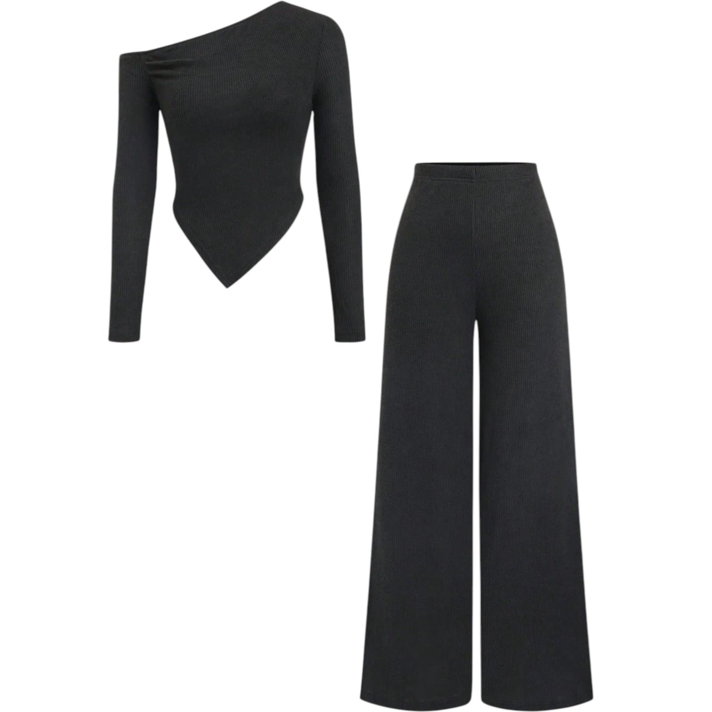 SHE fekete bordázott nadrág szett