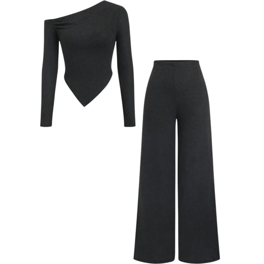 SHE fekete bordázott nadrág szett