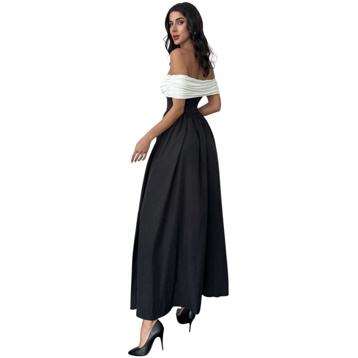 SHE fekete fehér elegáns maxi ruha