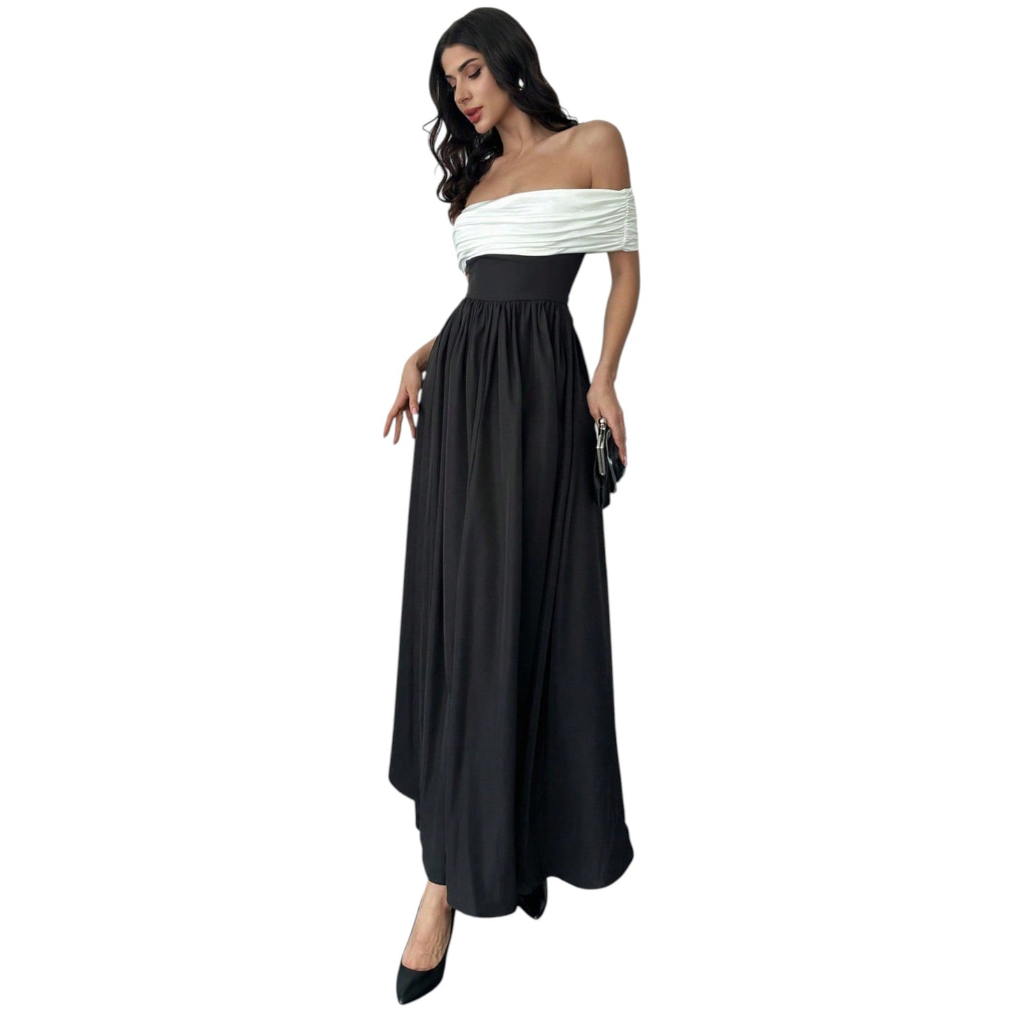 SHE fekete fehér elegáns maxi ruha
